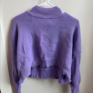 Zenana Outfitters Purple Cowl Turtleneck Sweater with Ruffled Hem